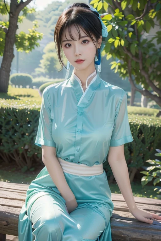 UHD, anatomically correct, textured skin, best quality, 8k,Canon, Canon, foreshortening,Cubist Futurism, modern, Realism, Contemporary art, Action painting,drop shadow, blending、Small Breasts, Svelte Body、(masterpiece:1.2, highest quality), (Realistic, photoRealistic:1.4),Ancient Chinese beauty lying on a tree trunk、Dressed in flowing tulle、Lightweight yarn、Graceful appearance、Chinese ancient clothing、lazy posture、Wicker Swing、Ink painting style、blank、free-hand、Blue-green、masterpiece、Ultra dense、narrative poetry synthesis、high resolution、highest quality、4k