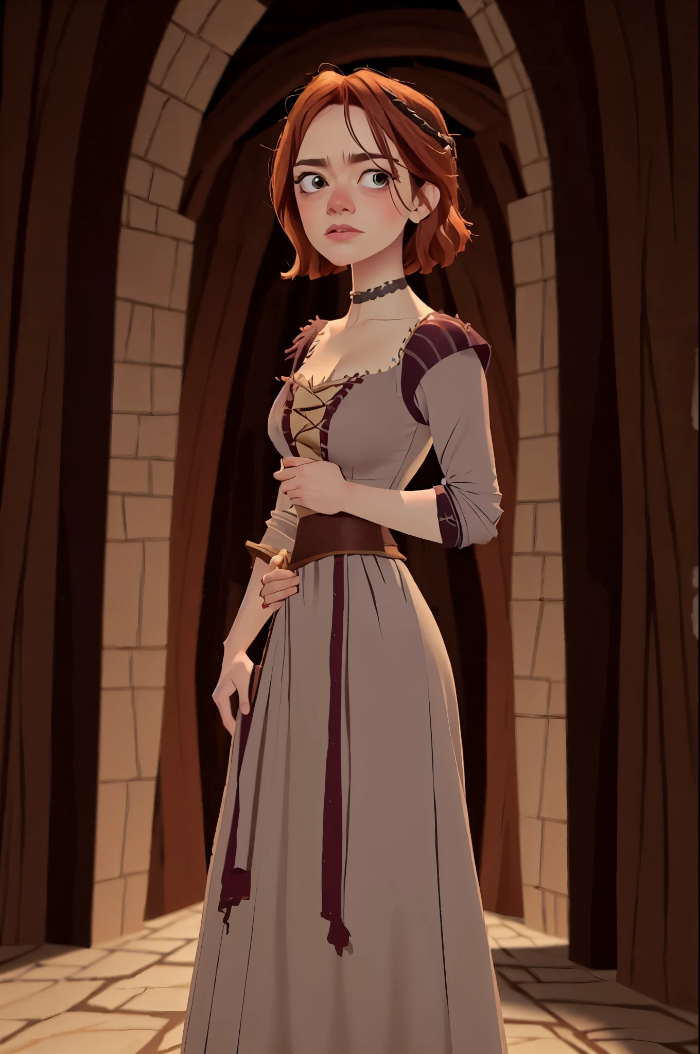 full body portrait of (aventura emaranhada:1) Emma Stone wearing a black long medieval dress