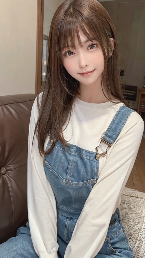((Top Quality, 8K, Masterpiece: 1.3)), 1 Girl, Slim Beauty: 1.3, (Hairstyle Casual, Big: 1.2), Red Apron: 1.1, Super Slender Face, Delicate Eyes, Double Eyelids, Smile, Home