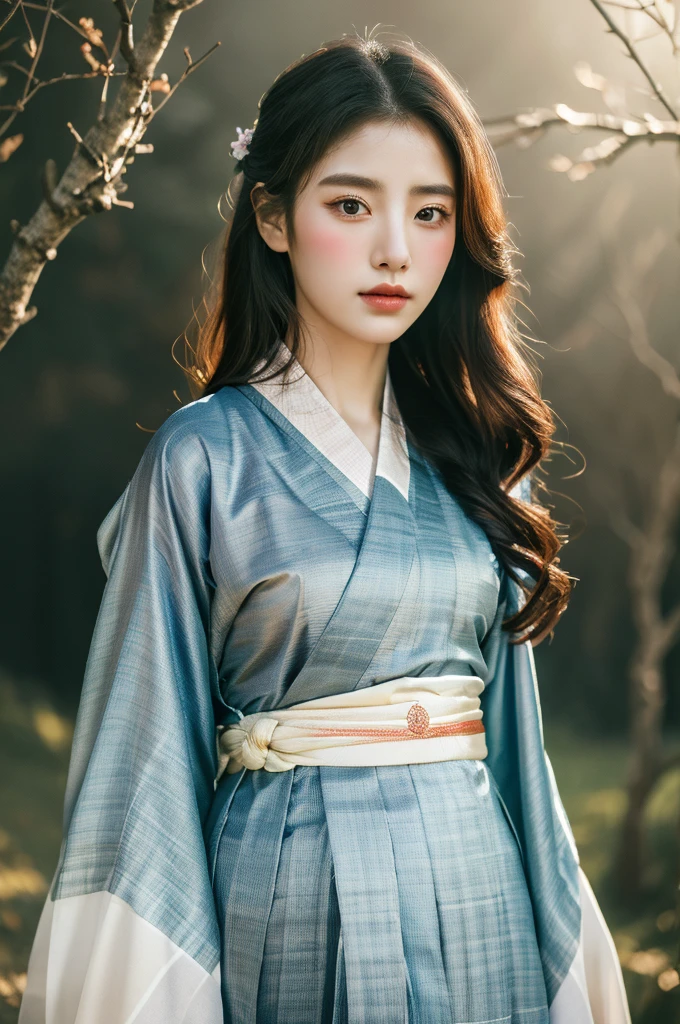 ( masterpiece, top quality, best quality,8k,years old girl,ultra detailed,raw photo:1.5),(photorealistic:1.4), (cinematic lighting), PerfectNwsjMajic, , Surrealism, UHD, ccurate, Super detail, textured skin, High detail, Best quality, dynamic angle, White skin,[Beautiful blue eyes], high nose,(1girl),(good anatomy:0.5)), Dreamy atmosphere,expressive brush strokes, mystical ambiance, Artistic interpretation, a whimsical illustration,dark, Subtle colors and tones, mystical aura, Woman wearing traditional Korean costume,(hanbok:1.3), Joseon dynasty, jeogori,chima,and the po,portrait, assassin, small knife, strong,shiny skin 