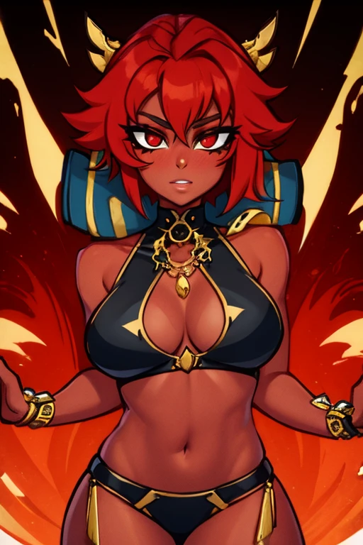 There is a curvaceous woman (large breasts, cleavage, multicolored hair, shaved side hairstyle) with Tribal tattoos all over her body and wearing a long flowing gown made of volcanic lava and fire, a beautiful artwork illustration, stunning digital illustration, Jen Bartel, exquisite digital illustration, beautiful digital illustration, intricate digital painting, digital painting | intricate, highly detailed vector art, in style of digital illustration, gorgeous digital art, vector behance hd Jesper Ejsing, beautiful digital artwork