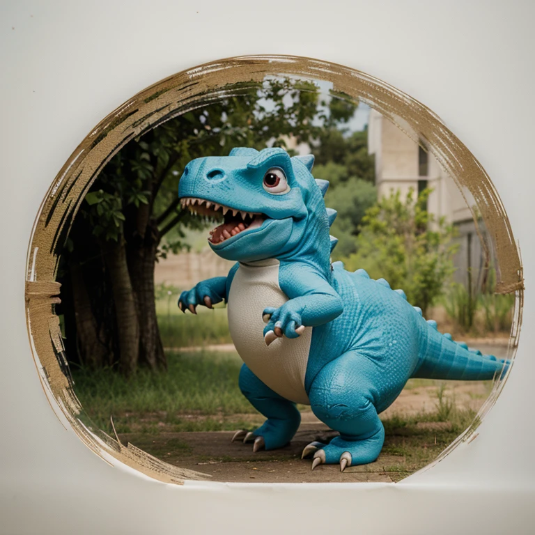 Make a picture of a cute and happy cartoon dinosaur