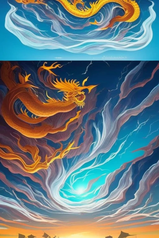 So sublime and divine々A beautiful golden dragon coiled up in the center of the screen, glaring at the camera.。金色のThe dragon is幸せをもたらす神なのでとても有難い存在である。The surrounding area is a canyon where no one can get close, and lightning is flashing in the background.、The sun is shining brightly。The dragon is、I want a realistic image。A man standing at the bottom of the canyon is worshipping the dragon with gratitude.。