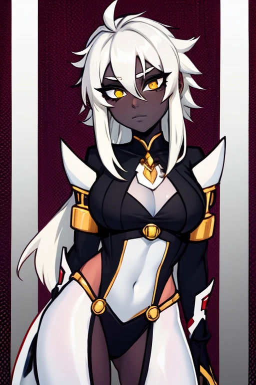Busty matte black skin white hair girl in exotic clothing