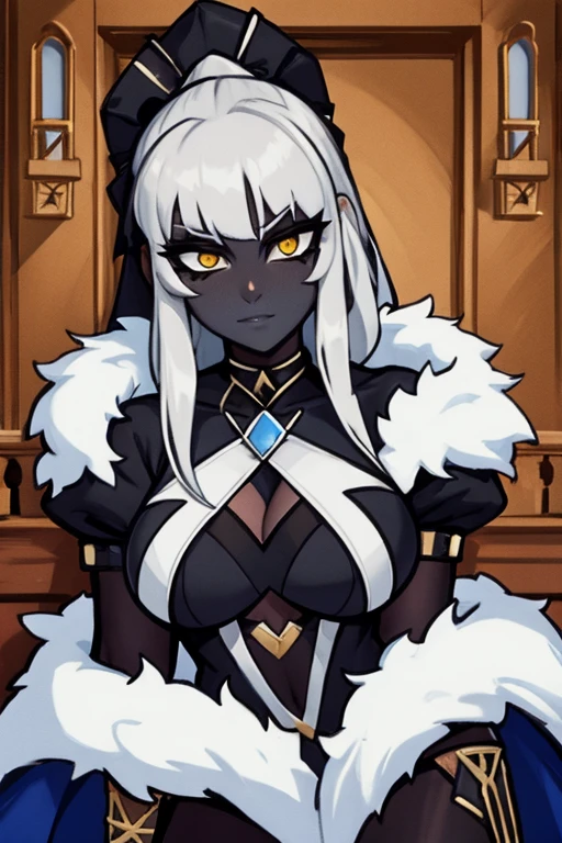 Busty gray hair matte black skin girl in exotic clothing