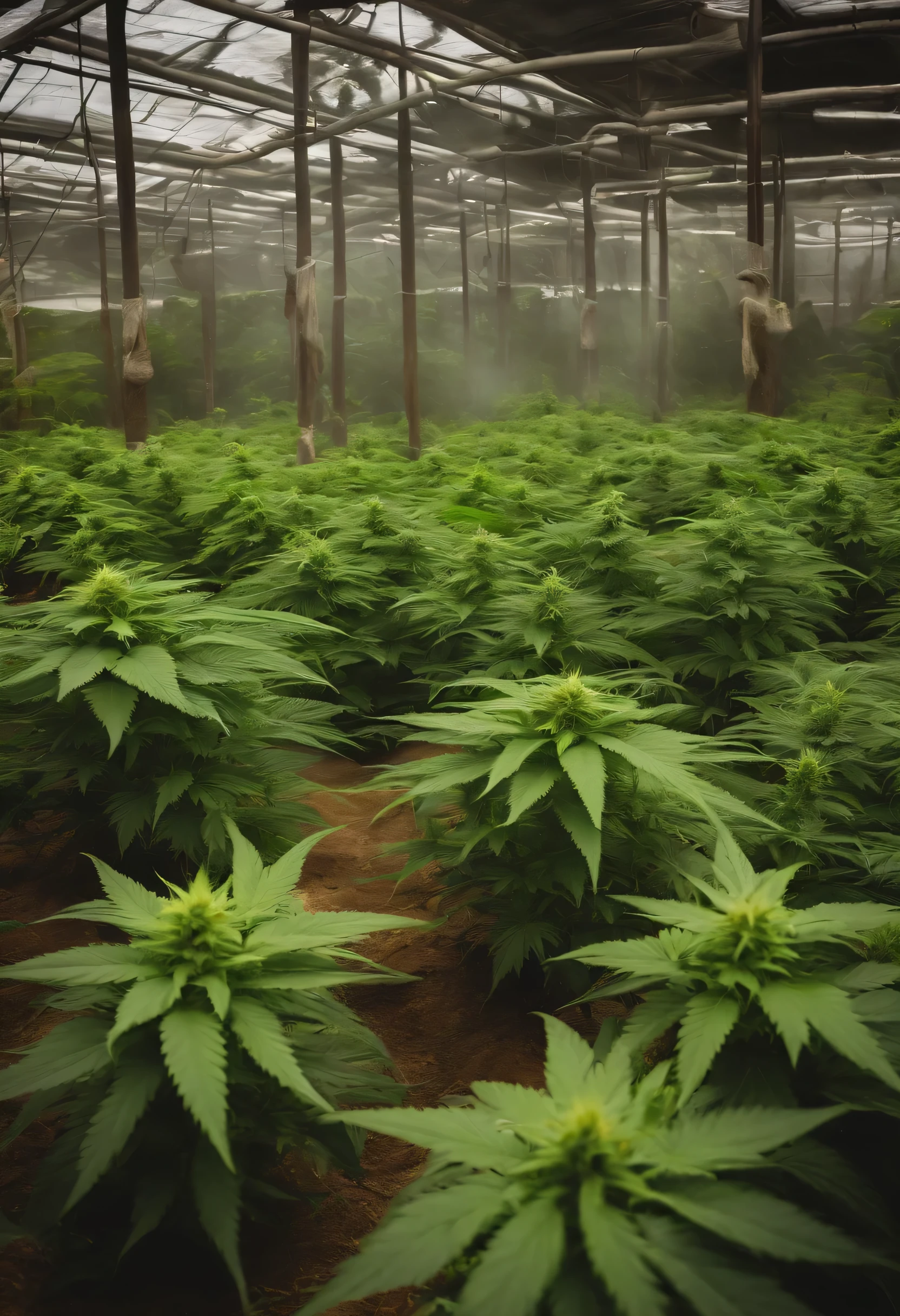 Marijuana plantation with a gardener