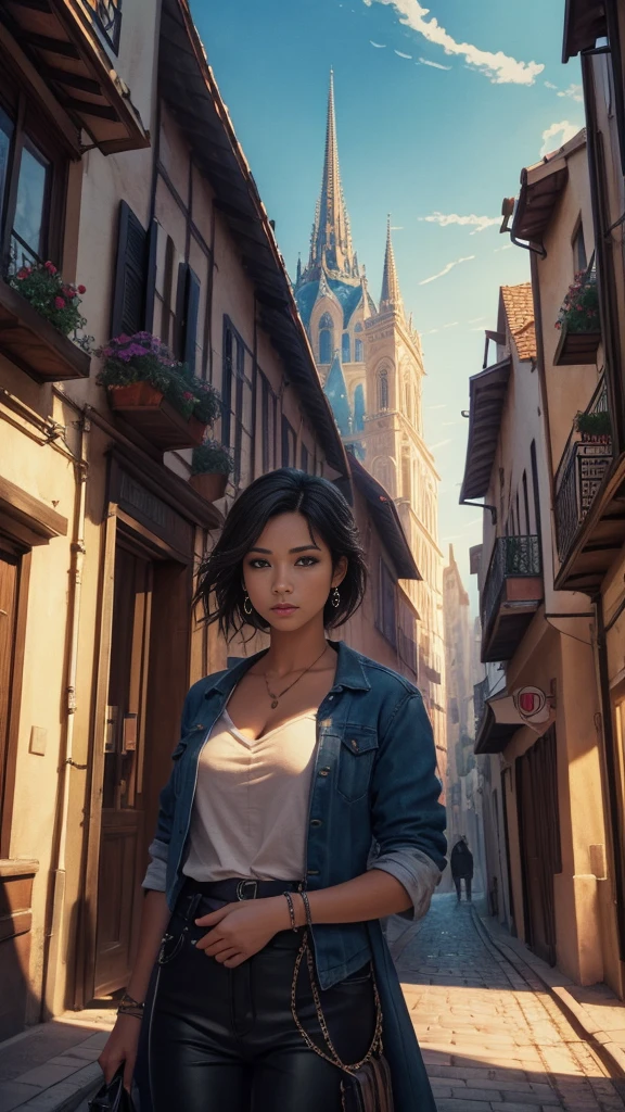 (dramatic angle)（Professional lighting）（Ultra high definition）（masterpiece）（Textured skin）（Very detailed）（high quality）（最high quality）（First Person View）(16k ),woman,,Watercolor landscape,In a colorful city
