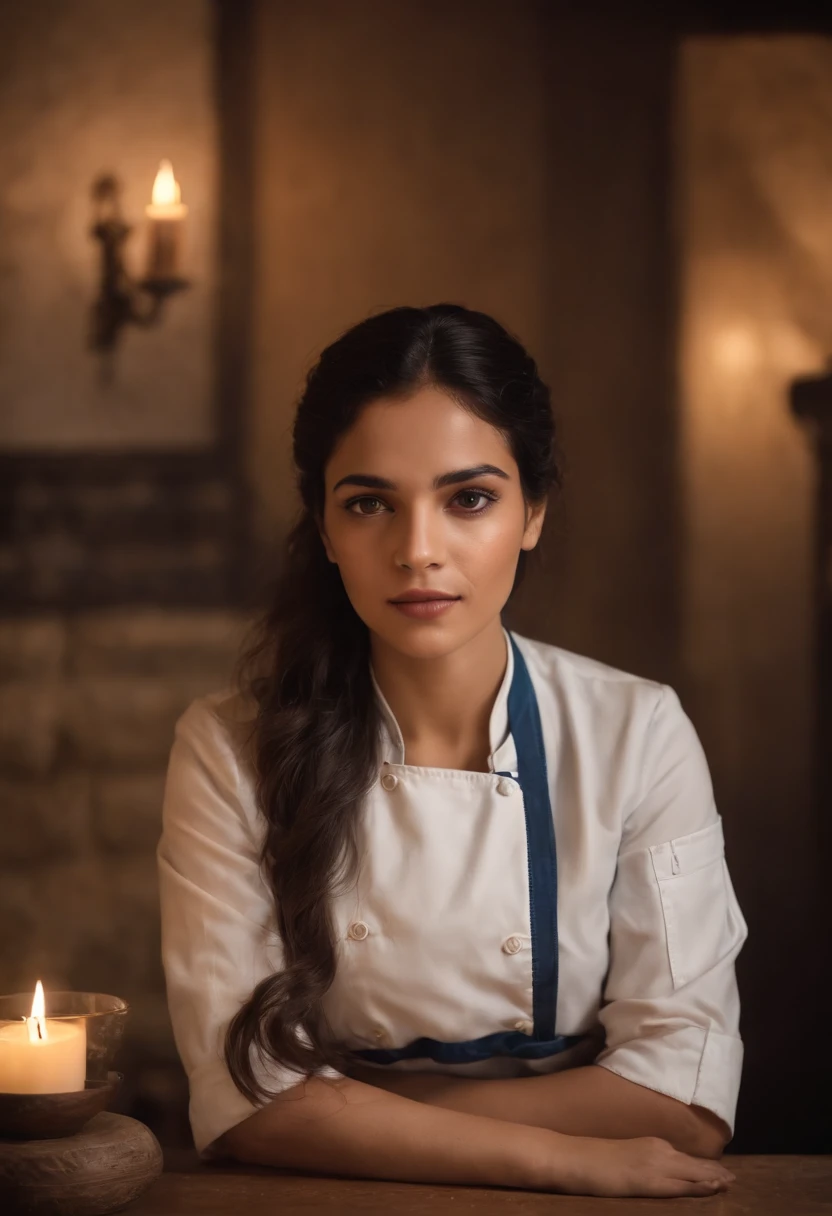 Mujer Romana , 25 years old , chef ( cabello oscuro ) ojos azules , hermosa
