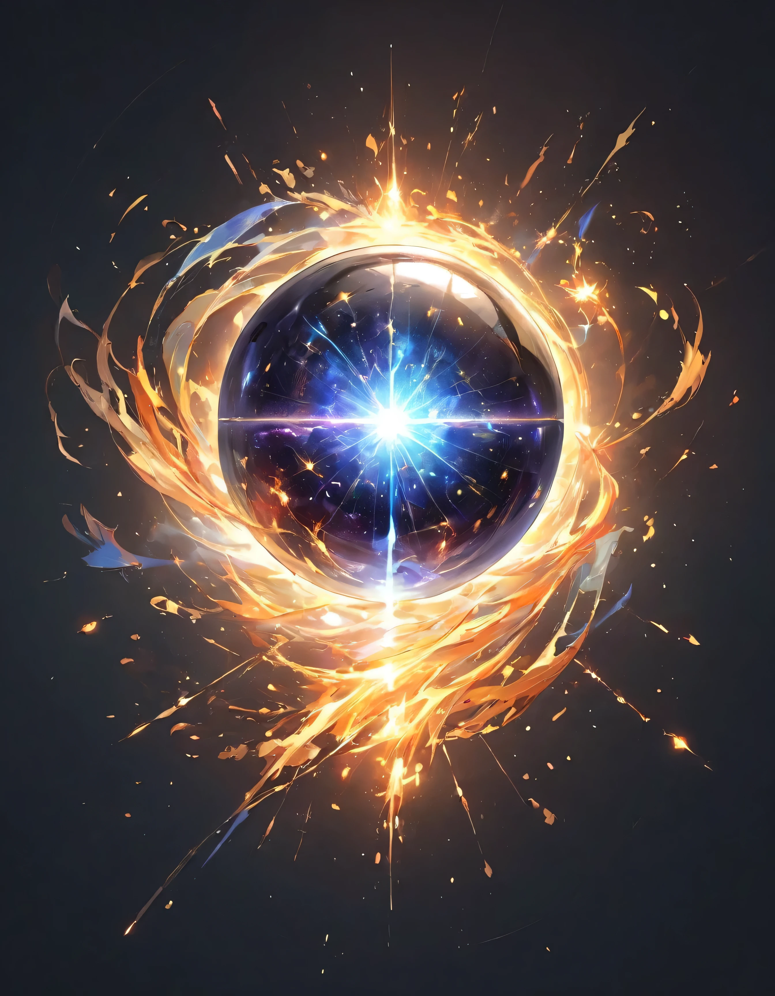 masterpiece, best quality, official art, painting, 2D icon to be used for a card game, the icon is a bright translucent glowing dark grey energy source in the shape of a small sphere, the energy distorts the space around it as if its altering the dimension, able to bend space and time, the sphere is floating mid-air, the sphere is transparent and almost completely invisible, medieval fantasy art style, particle effects, sparks, simple light background, 8k, zoomed out