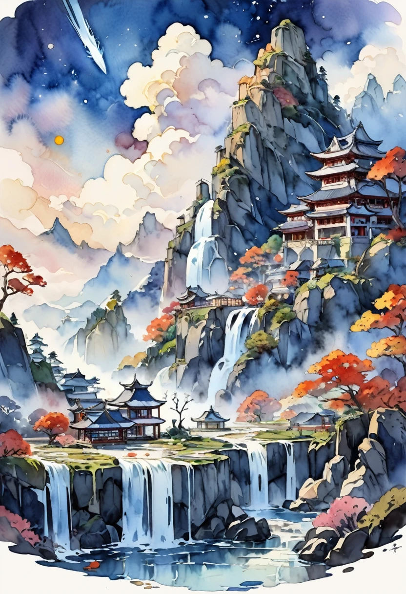 (Watercolor Landscape:1.4), Zhao Geaman Hu Ying, Wu hook Frost Xueming. The silver saddle shone like a shooting star on the white horse. Ten steps to kill a man, a thousand miles to leave. The matter of the brush to go, deep hiding with the name. Idle over the letter mausoleum drink, off the sword knee before horizontal. Will devour Zhuhai, hold wine to persuade Hou Ying. Three cups spit out the promise, five mountains pour for light, best quality, masterpiece, very aesthetic, perfect composition, intricate details, ultra-detailed