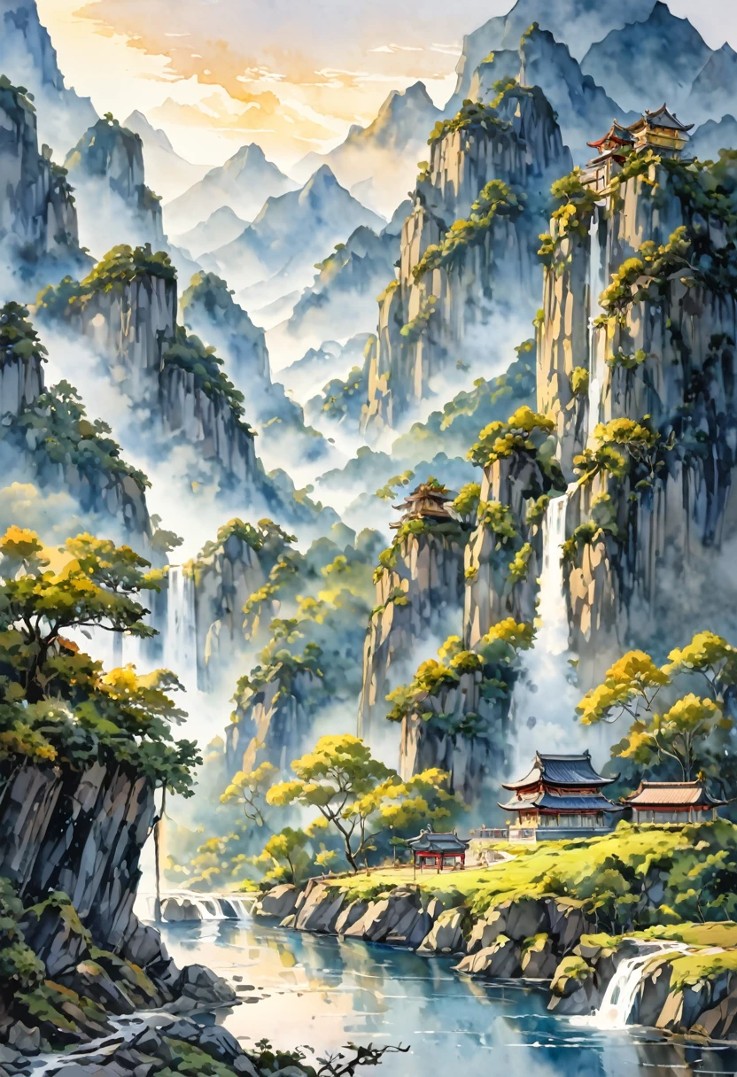 (Watercolor Landscape:1.4), Zhao Geaman Hu Ying, Wu hook Frost Xueming. The silver saddle shone like a shooting star on the white horse. Ten steps to kill a man, a thousand miles to leave. The matter of the brush to go, deep hiding with the name. Idle over the letter mausoleum drink, off the sword knee before horizontal. Will devour Zhuhai, hold wine to persuade Hou Ying. Three cups spit out the promise, five mountains pour for light, best quality, masterpiece, very aesthetic, perfect composition, intricate details, ultra-detailed
