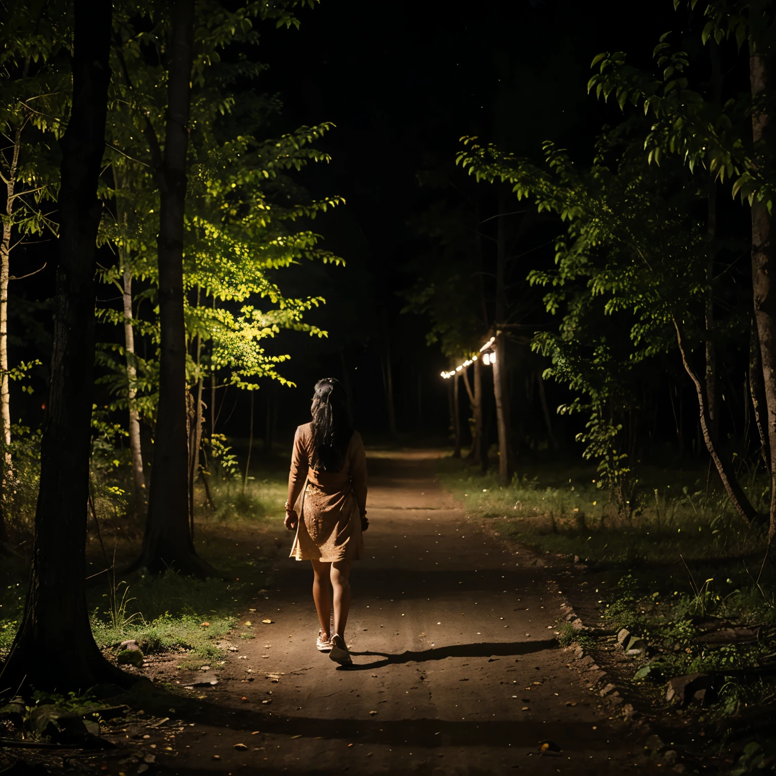 chica desnuda bajo la luz de la luna en un bosque hecho con fresas y melocotones