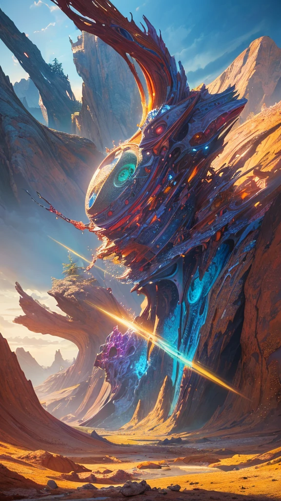 highly detailed and colorful abstract landscape, surreal elements, glowing light, (best quality,4k,8k,highres,masterpiece:1.2),ultra-detailed,(realistic,photorealistic,photo-realistic:1.37),digital art,vibrant colors,fantasy,dreamlike,cinematic