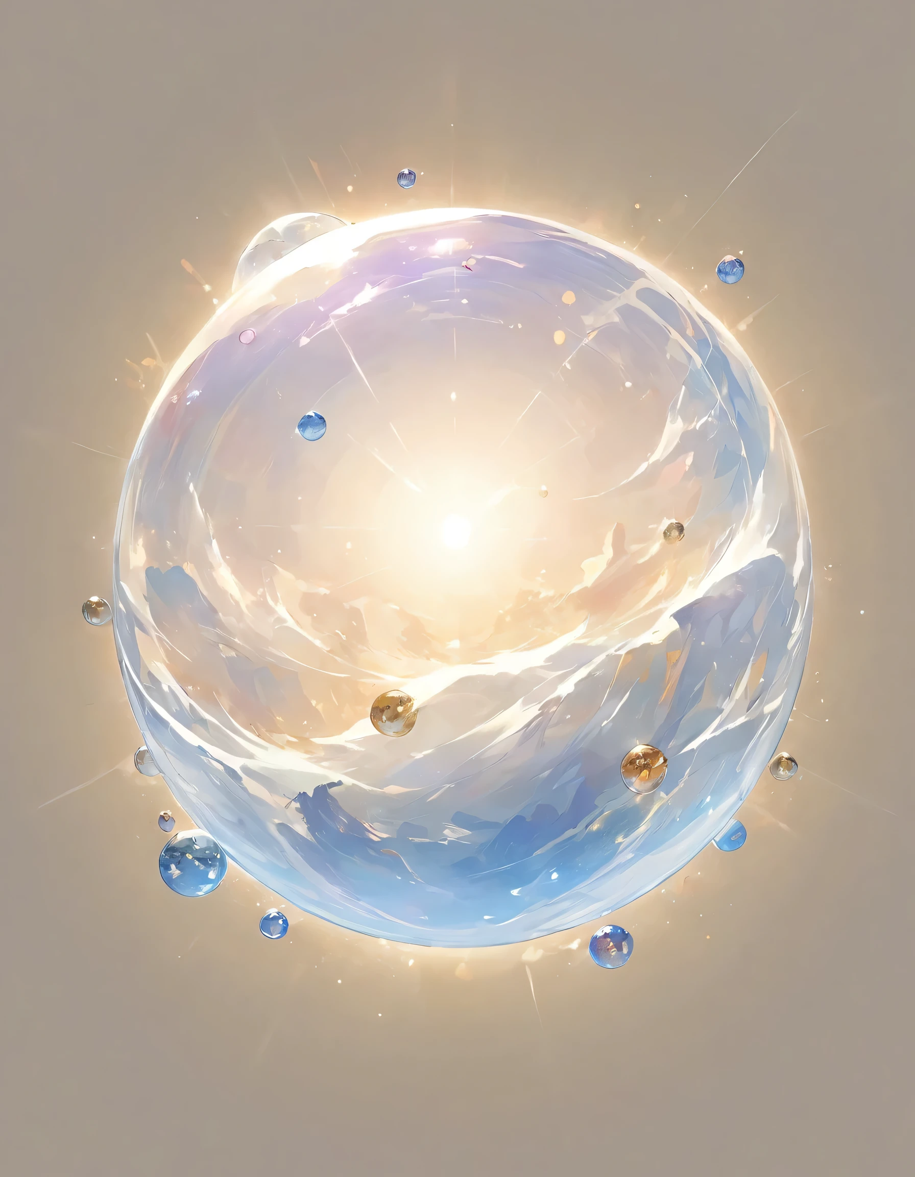 masterpiece, best quality, official art, painting, 2D icon to be used for a card game, the icon is a small very bright translucent white sphere, the sphere is floating mid-air, the sphere is transparent and almost completely invisible, medieval fantasy art style, simple light background, 8k, zoomed out