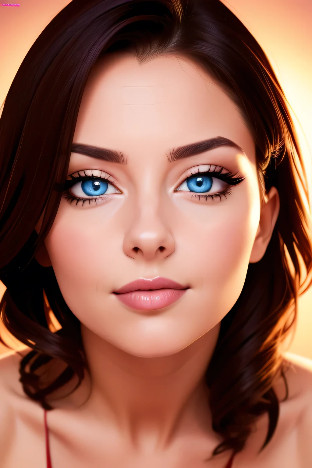 (best quality, highres),portrait,sexy MILF,lone neighbour,beautiful face,detailed eyes,pouted red lips,intense gaze,seductive smile,medium chest,cleavage,bending over,sexy and seductive pose,hot and alluring appearance,colorful background,warm lighting