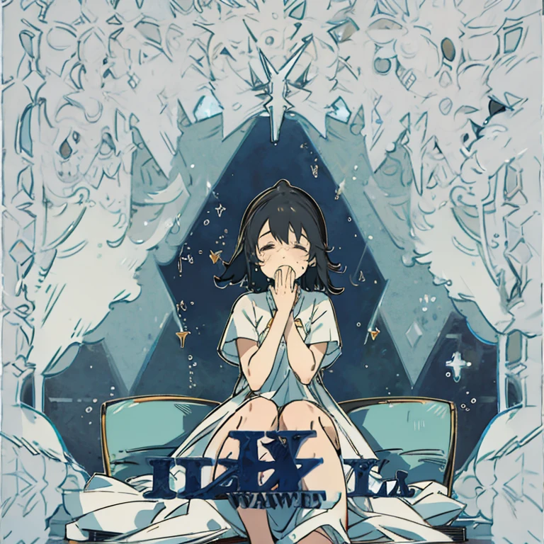 girl crying while sitting looking at the sky suffering in a blank space