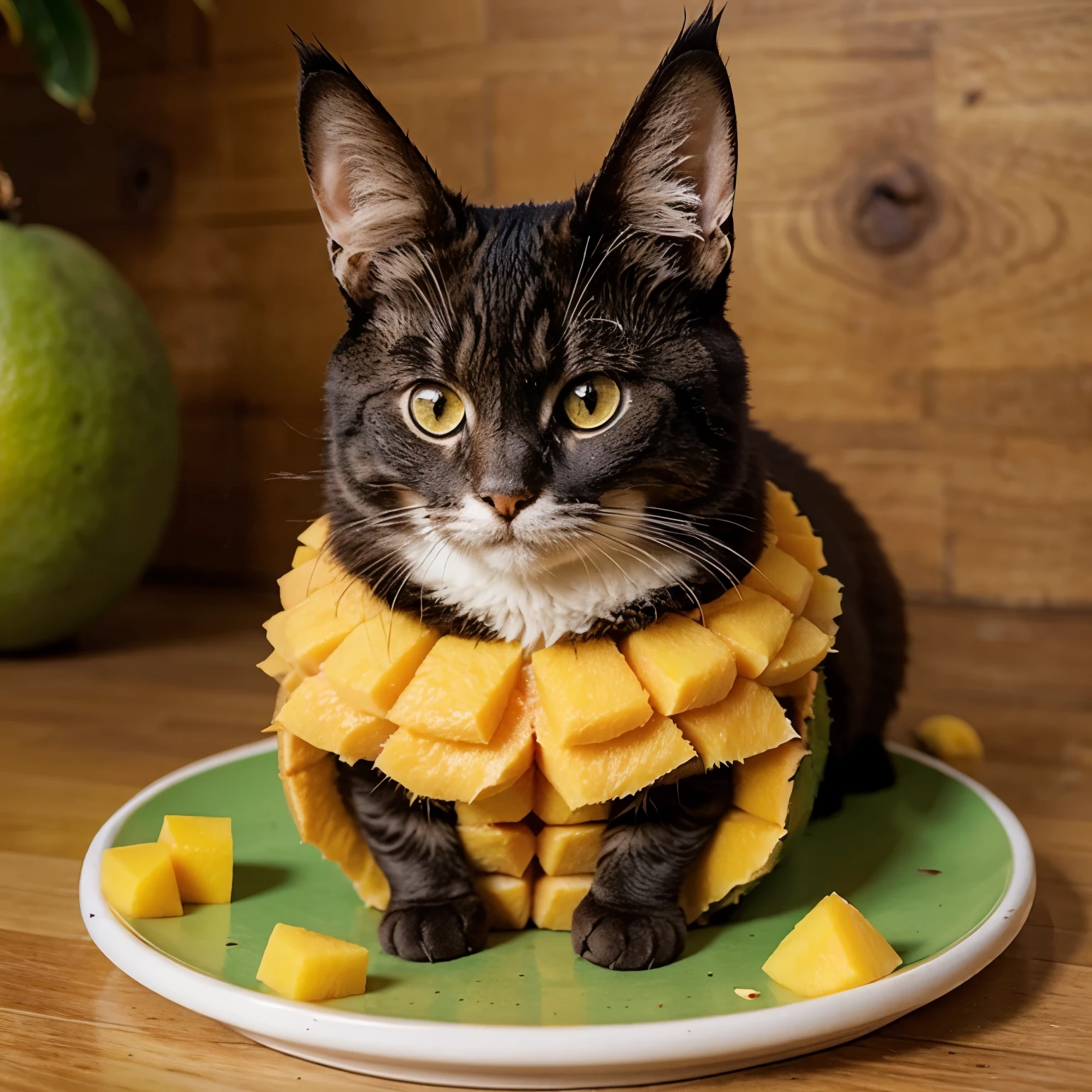 Crea un gatomango, es decir, la fusion de un gato y un mango, tiene q ser un animal fantasia