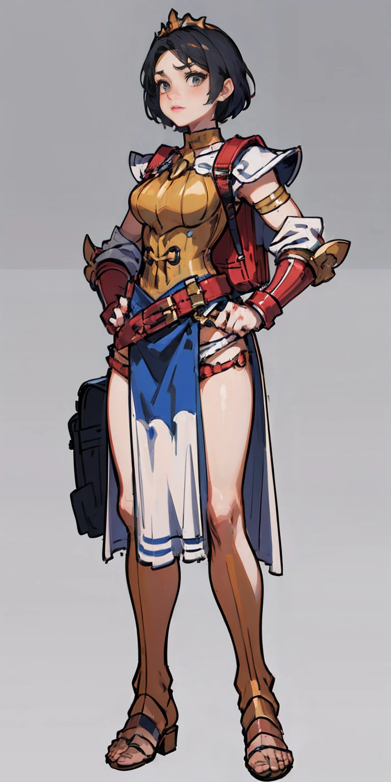 full body, whole body. 1solo (girl). slave fighter, loincloth standing, hands on hips full body, whole body. 1solo (girl). slave fighter, loincloth standing, hands on hips, metal sandals, backpack, choker, big belt, view from below, feet together, bracers, tiara