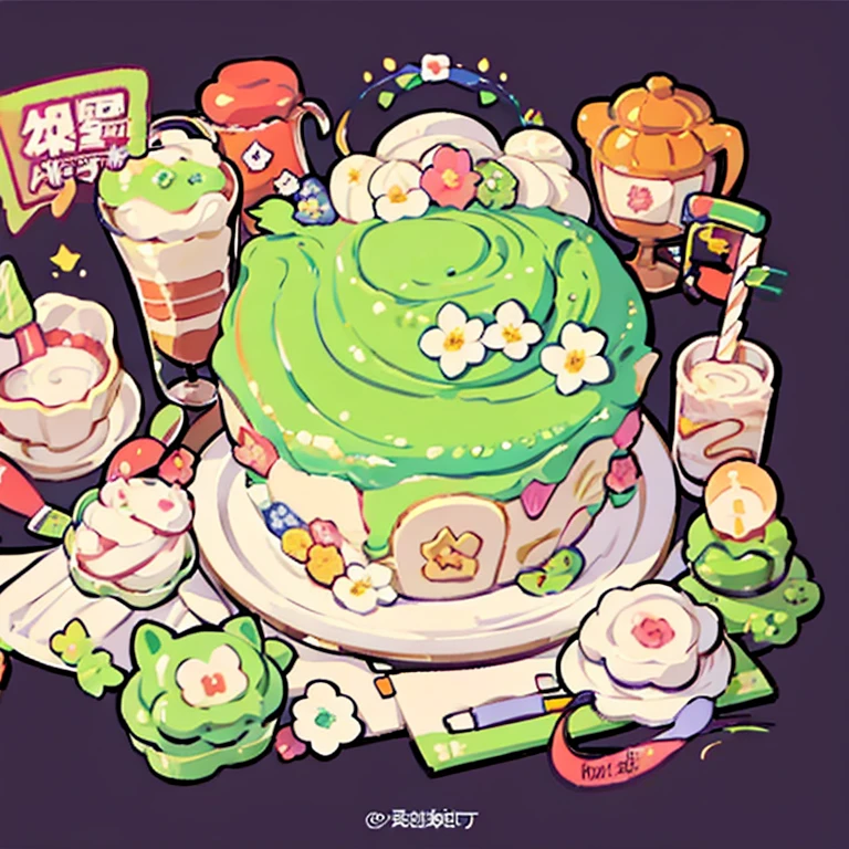 cute artstyle, cute color, cute design, cute icon, matcha shortcake, matcha cake, matcha  , matcha cakes , many cakes