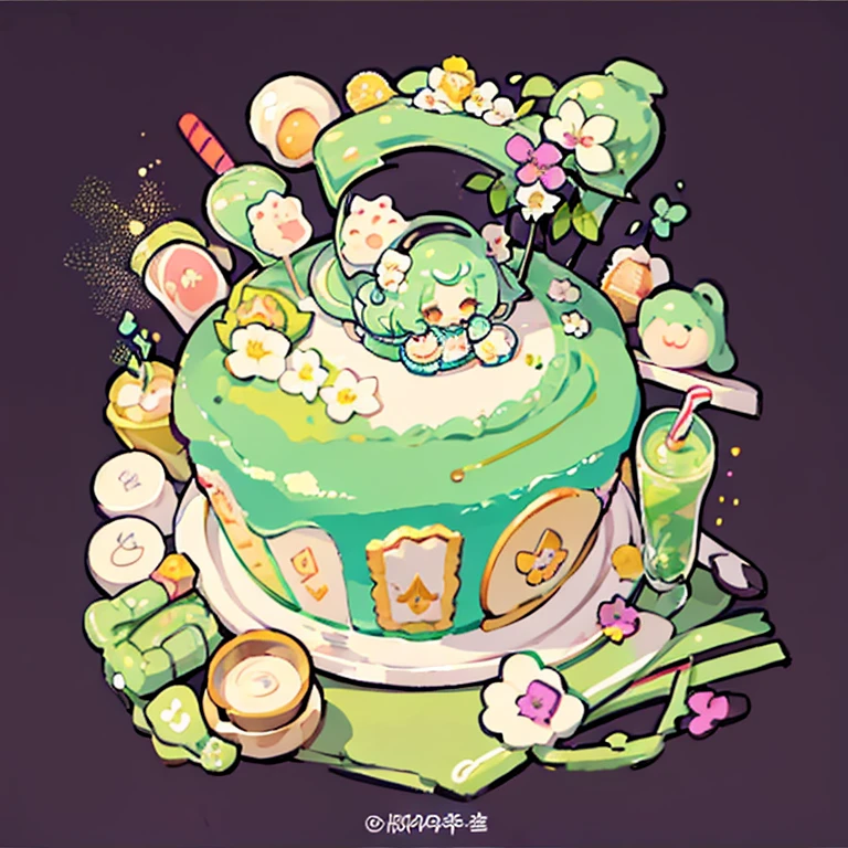 cute artstyle, cute color, cute design, cute icon, matcha shortcake, matcha cake, matcha  , matcha cakes , many cakes