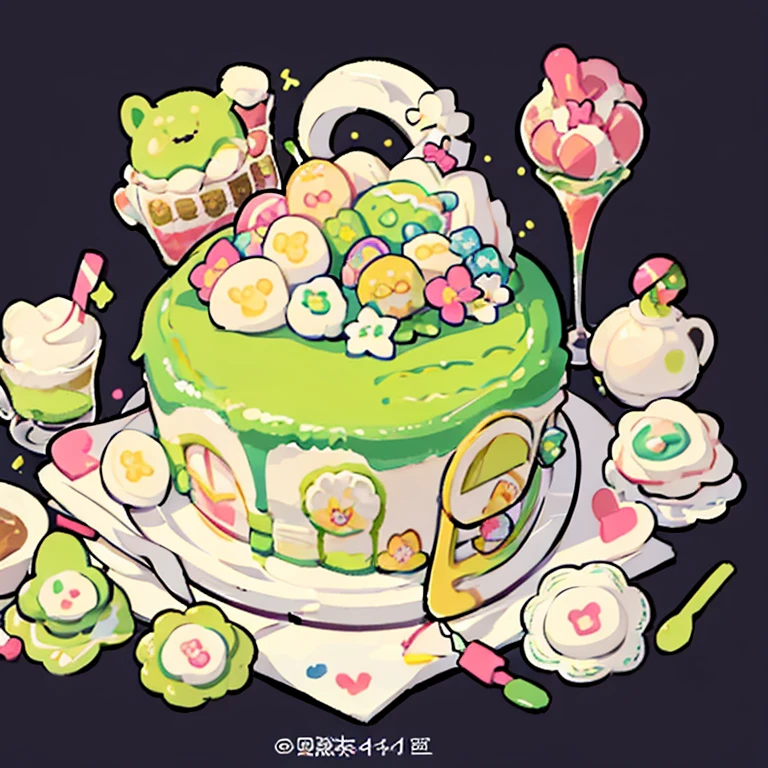 cute artstyle, cute color, cute design, cute icon, matcha shortcake, matcha cake, matcha  , matcha cakes , many cakes