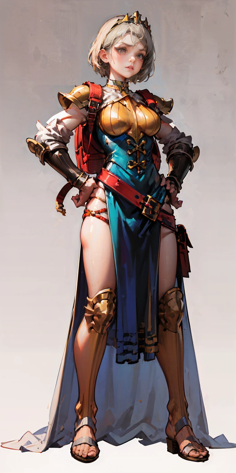 full body, whole body. 1solo (girl). slave fighter, loincloth standing, hands on hips full body, whole body. 1solo (girl). slave fighter, loincloth standing, hands on hips, metal sandals, backpack, choker, big belt, view from below, feet together, bracers, tiara