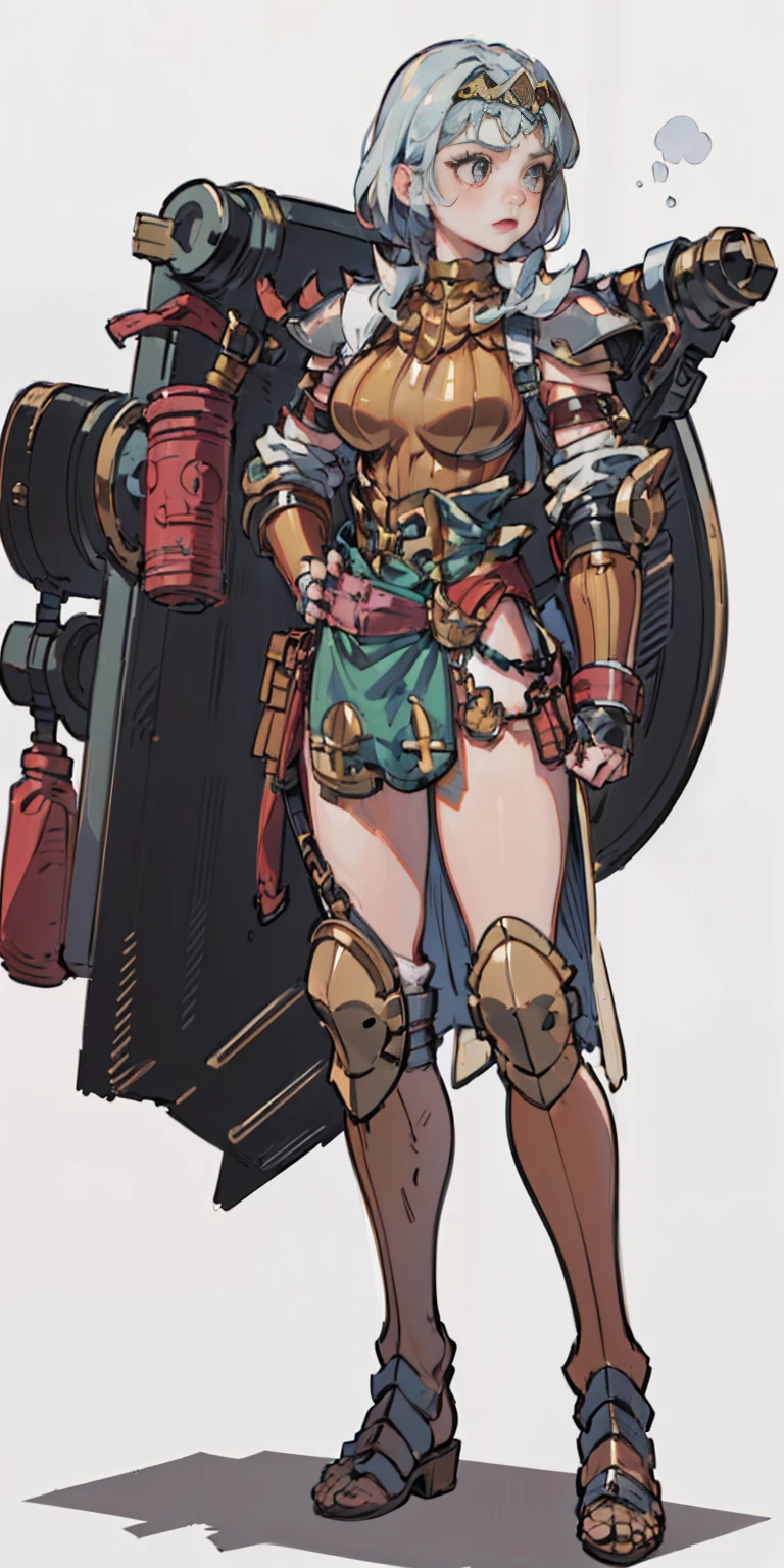 full body, whole body. 1solo (girl). slave fighter, loincloth standing, hands on hips full body, whole body. 1solo (girl). slave fighter, loincloth standing, hands on hips, metal sandals, backpack, choker, big belt, view from below, feet together, bracers, tiara