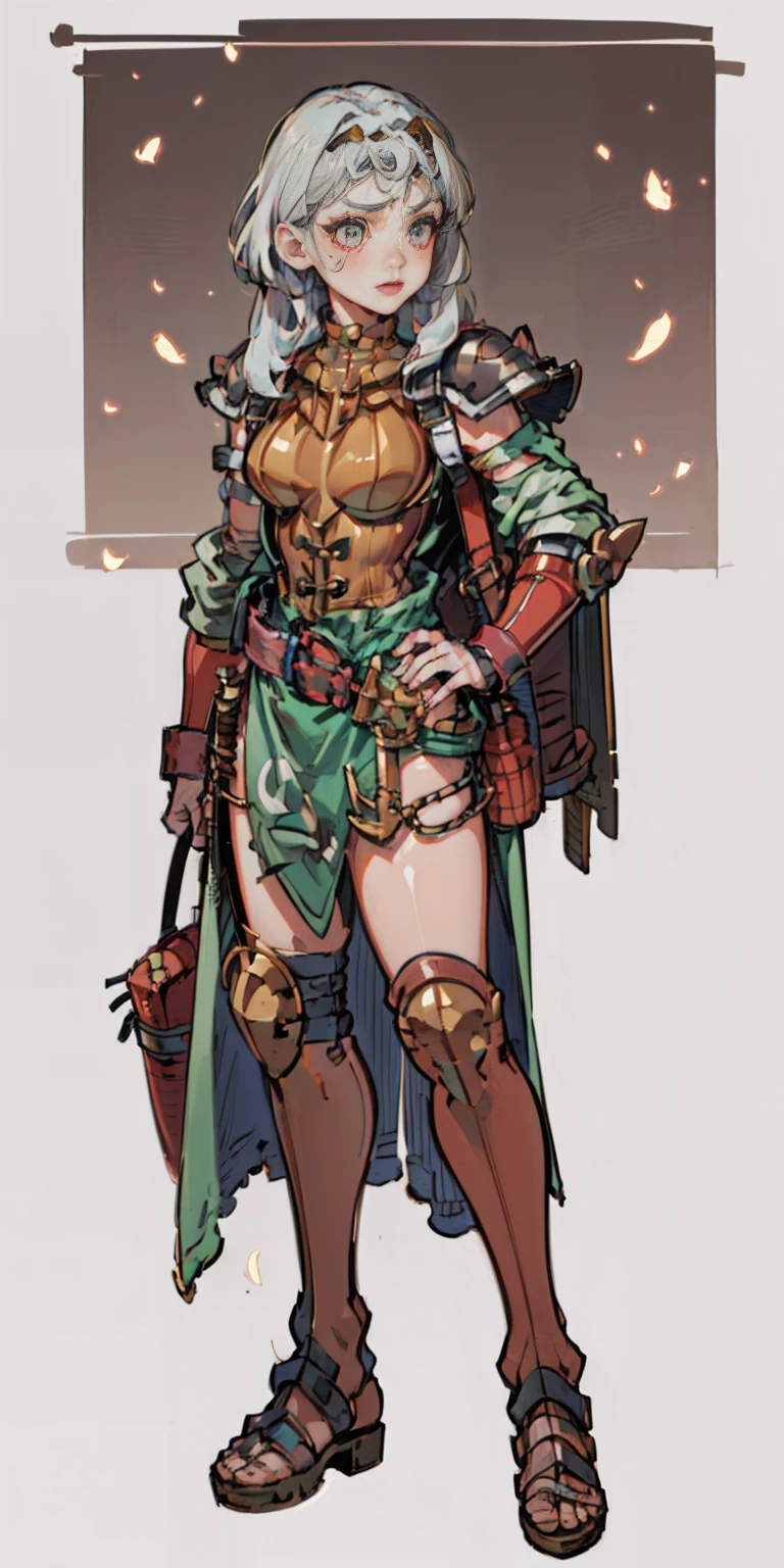 full body, whole body. 1solo (girl). slave fighter, loincloth standing, hands on hips full body, whole body. 1solo (girl). slave fighter, loincloth standing, hands on hips, metal sandals, backpack, choker, big belt, view from below, feet together, bracers, tiara