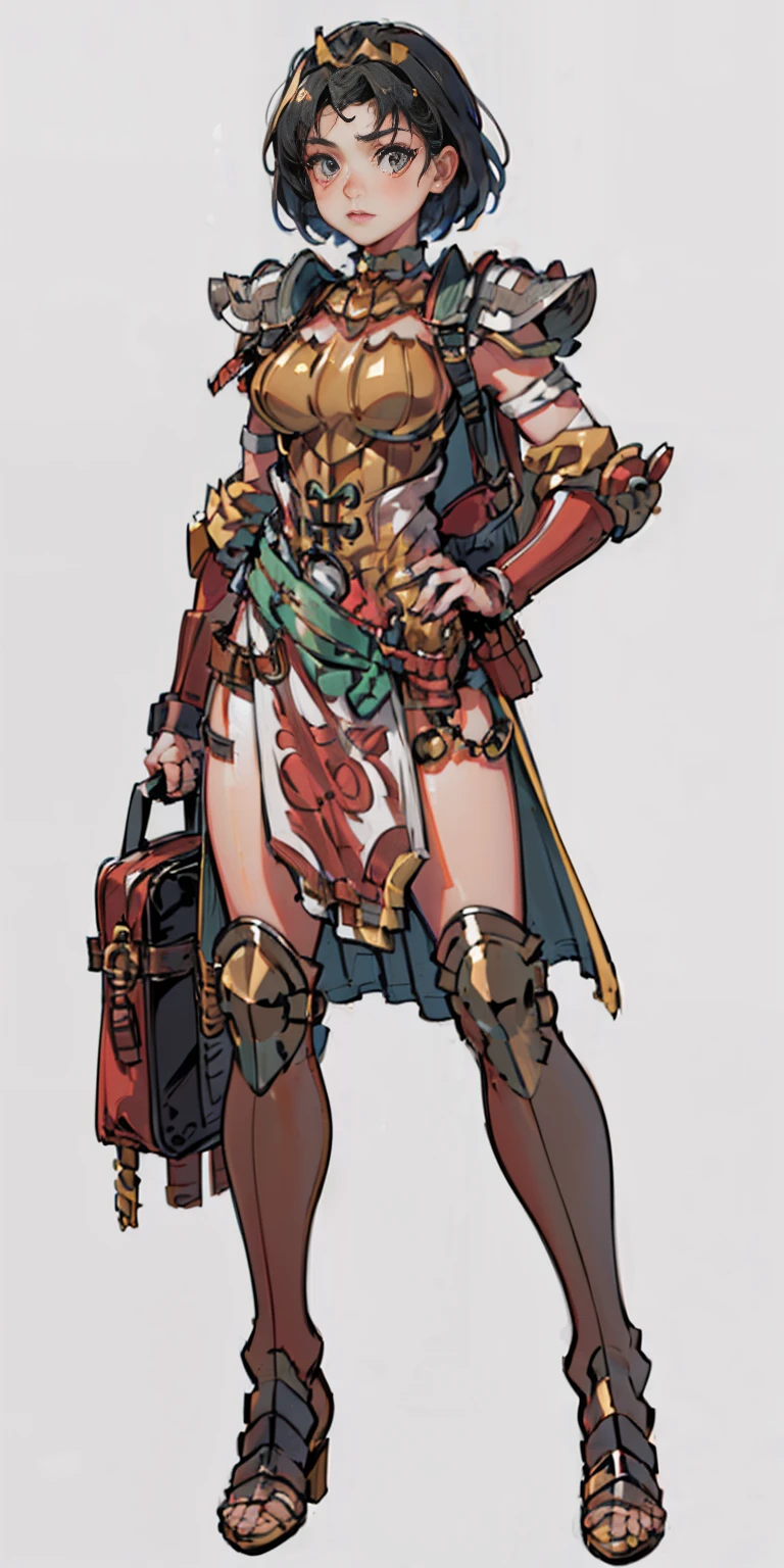 full body, whole body. 1solo (girl). slave fighter, loincloth standing, hands on hips full body, whole body. 1solo (girl). slave fighter, loincloth standing, hands on hips, metal sandals, backpack, choker, big belt, view from below, feet together, bracers, tiara