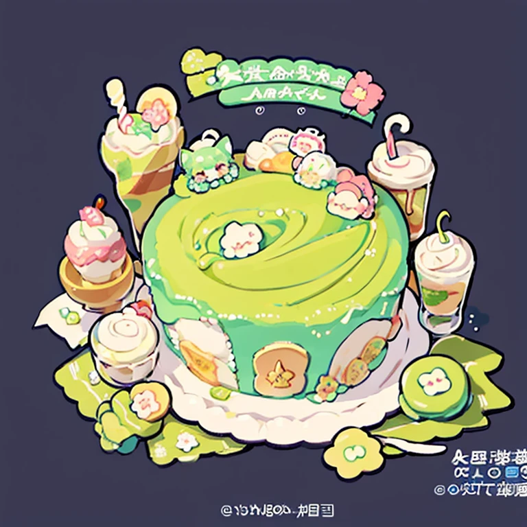 cute artstyle, cute color, cute design, cute icon, matcha shortcake, matcha cake, matcha , matcha cakes , many cakes , food menu list