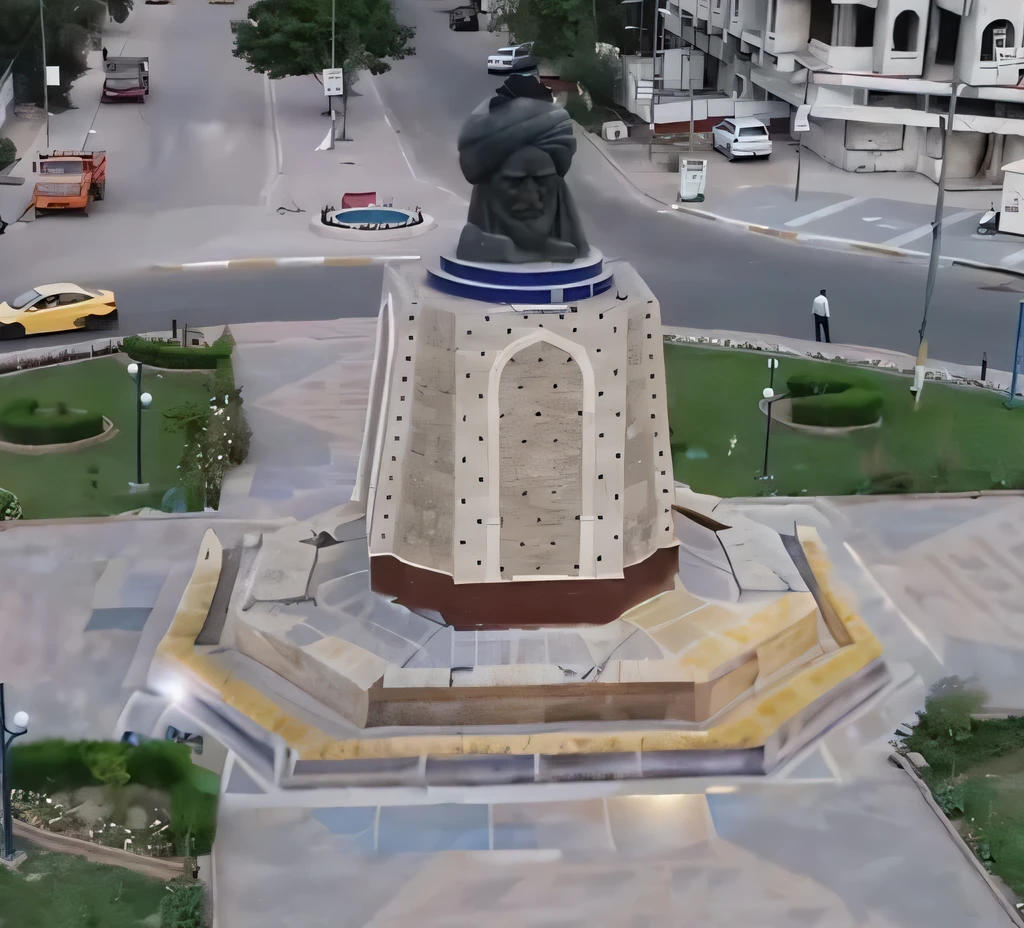 arabic staged basement for monument, ornaments, stone blocks, realistic, photo realistic, high detailed architecture, arabic architecture, symmetrical, medieval stone, rustic stone, dark surfaces, light surfaces, high contrast, octagonal platform, panorama, ceramic tiles