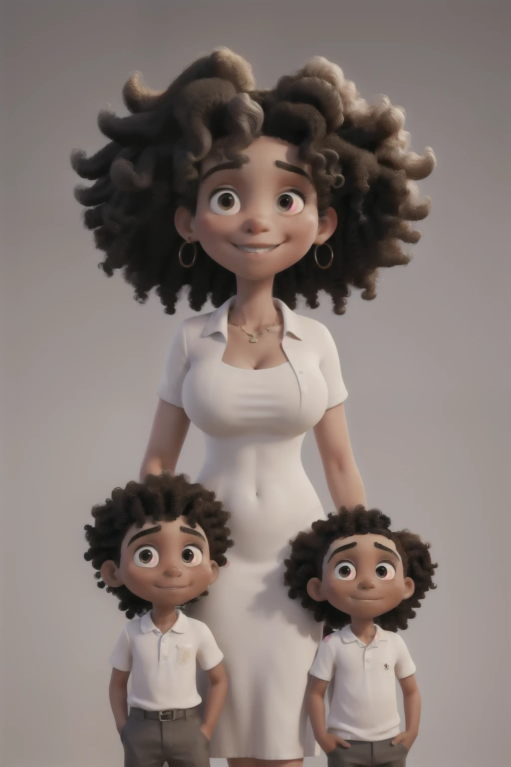 A 26 year old white skin curly hair mother, a tall dad, piel blanca, pelo negro liso, corto, 26 years old, a 4 year old son, white skin and curly hair.