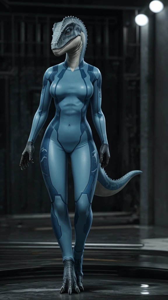 Jurassic world Female on zero suit mit Ausschnitt and full body and medium breasts and haut schwarz 