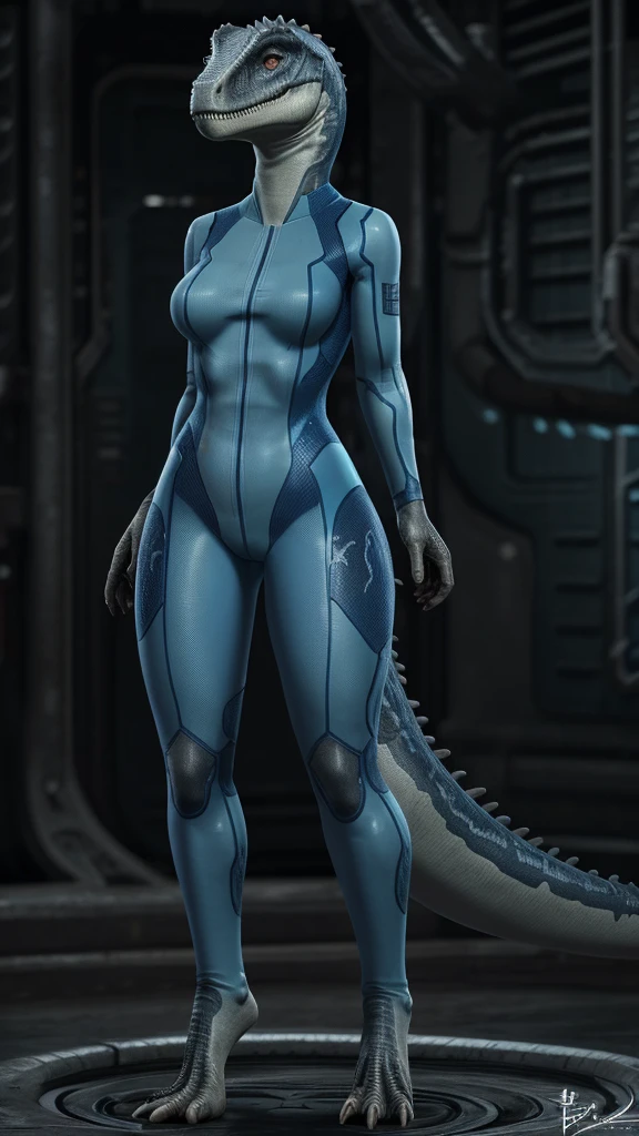 Jurassic world Female on zero suit mit Ausschnitt and full body and medium breasts and haut schwarz 