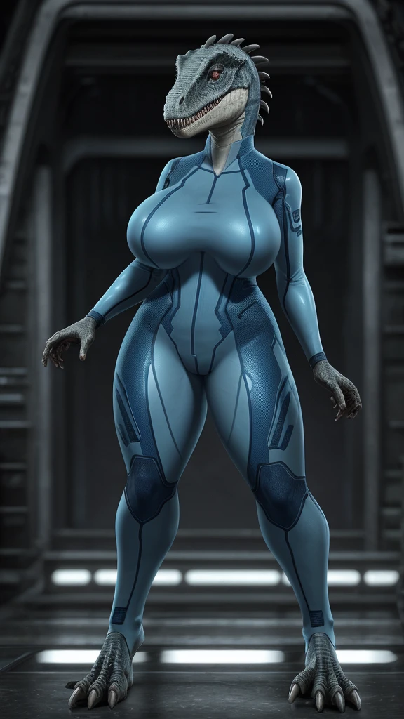 Jurassic world Female on zero suit mit Ausschnitt and full body and big breasts 