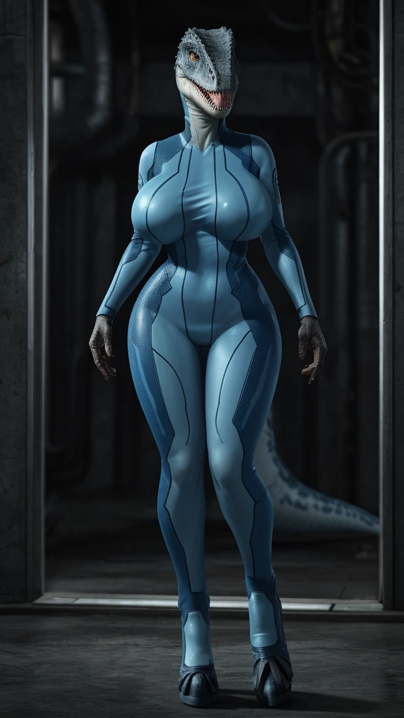 Jurassic world Female on zero suit mit Ausschnitt and full body and big breasts 