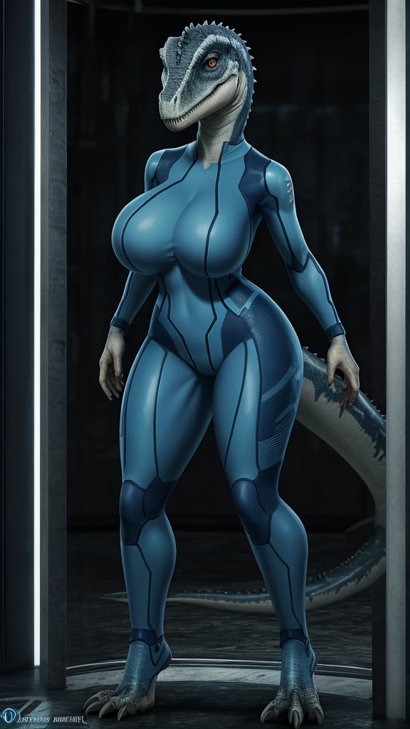 Jurassic world Female on zero suit mit Ausschnitt and full body and big breasts 