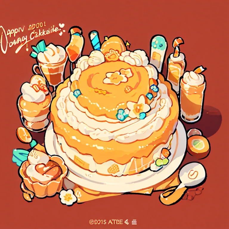 cute artstyle, cute color, cute design, cute icon, orange shortcake, orange cake, 🍊 , orange cakes , many cakes , food menu list