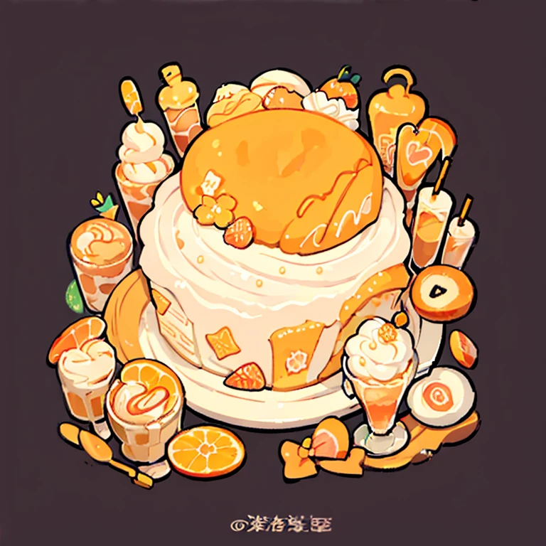 cute artstyle, cute color, cute design, cute icon, orange shortcake, orange cake, 🍊  , orange cakes , many cakes , food menu list