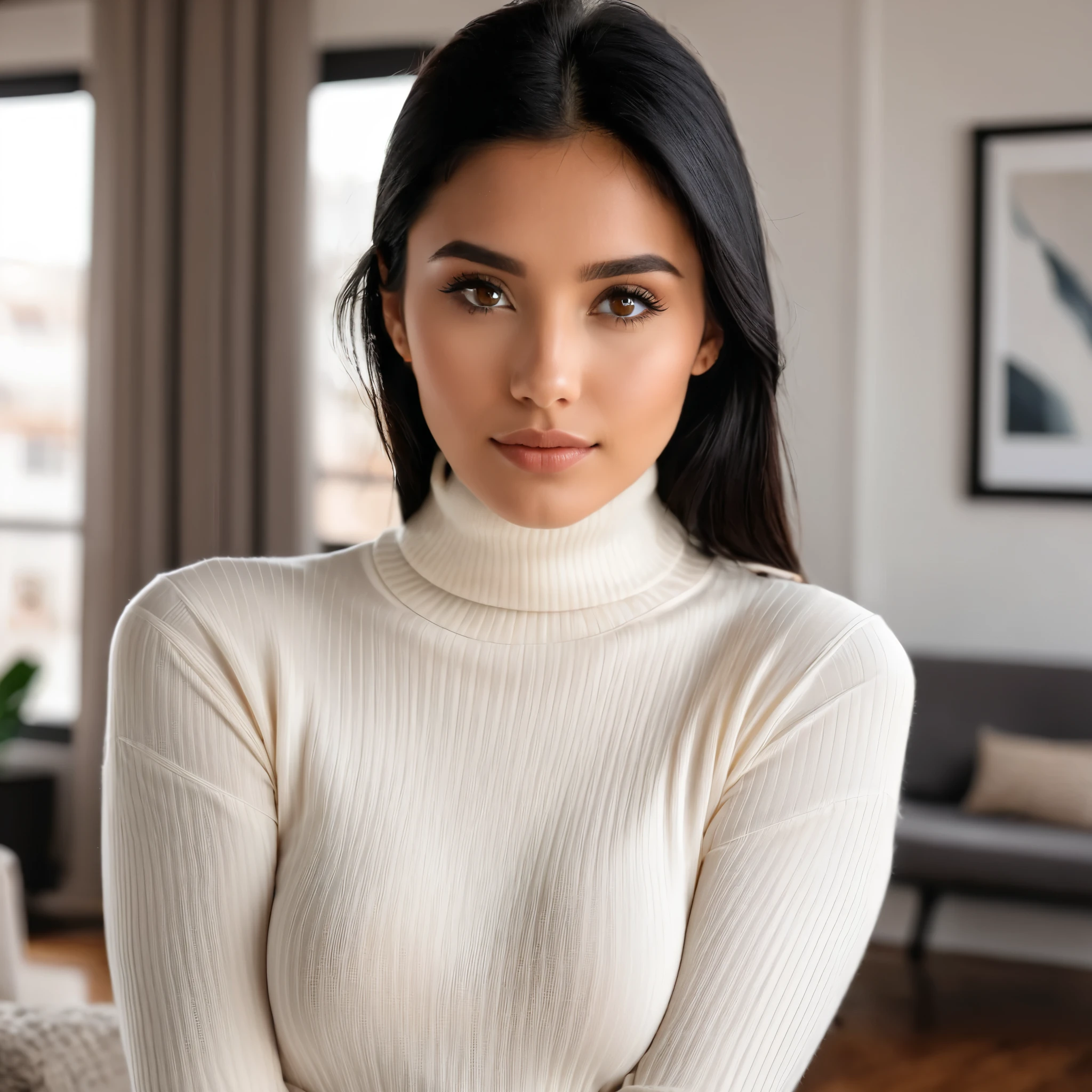 Perfect brown eyes, dark black hair