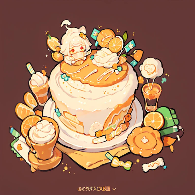 cute artstyle, cute color, cute design, cute icon, orange shortcake, orange cake, 🍊  , orange cakes , many cakes , food menu list