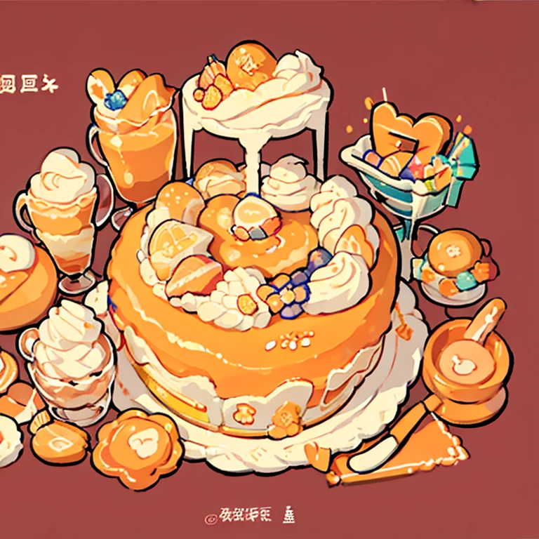 cute artstyle, cute color, cute design, cute icon, orange shortcake, orange cake, 🍊  , orange cakes , many cakes , food menu list