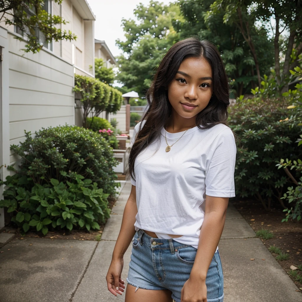 Blasian girl, casual outfits, pretty, outside, 4th of july, fun