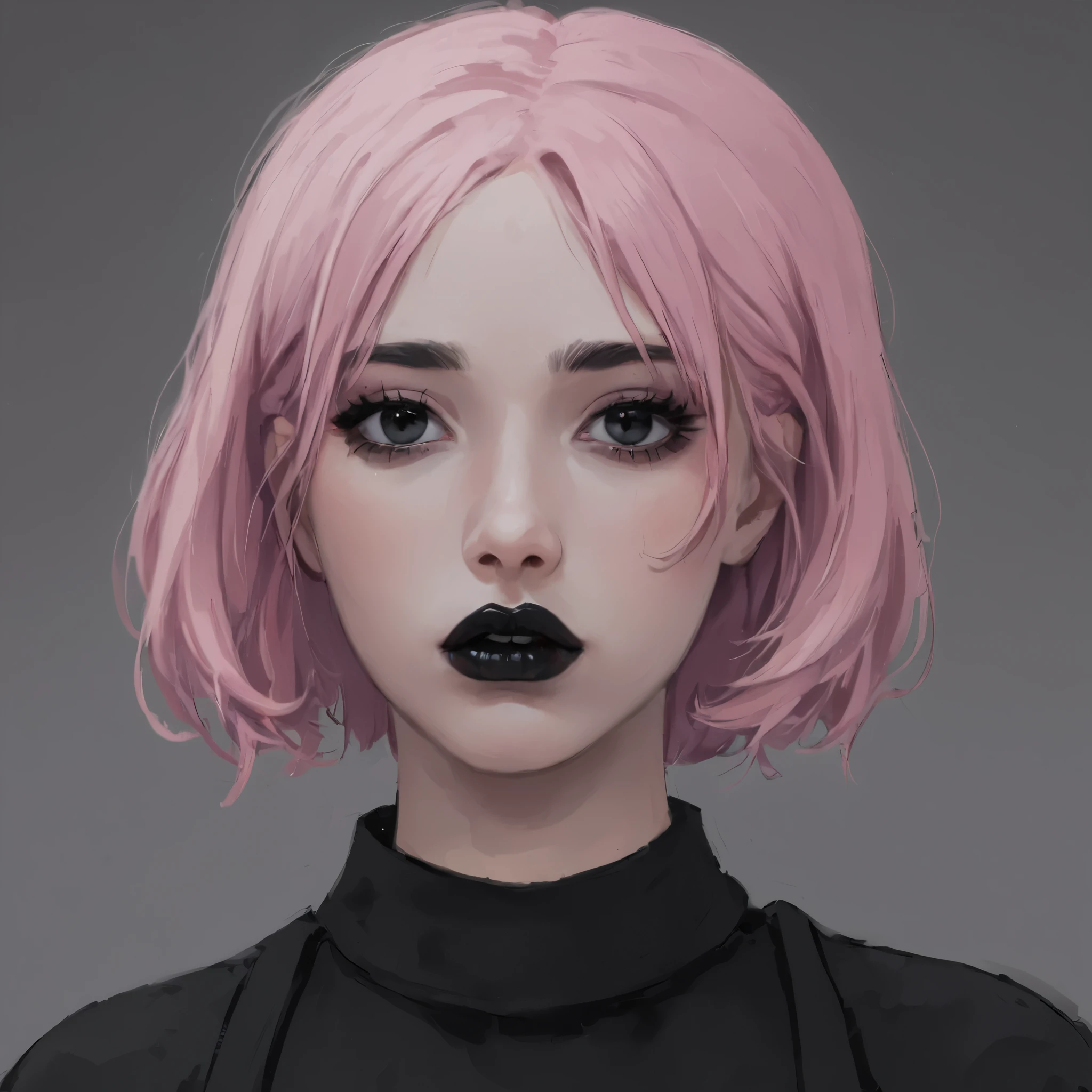 Young woman, Pink hair, dark makeup, black lips, Black clothes
