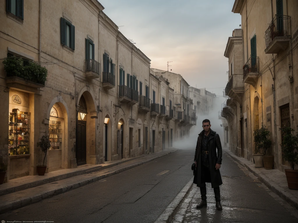 Sassi di Matera, Italy. sassi_di_matera. Outdoor in streets of Matera. The character is surrounded by mist, evoking a mysterious and eerie atmosphere. The lighting is dark and atmospheric, with a red smoke adding a touch of sinister ambiance. The image is of the best quality, with a resolution of 4k and HDR enhancement, showcasing the utmost level of detail and realism, nsfw, full body shot. [[YES SFW]], sofiax waiting.