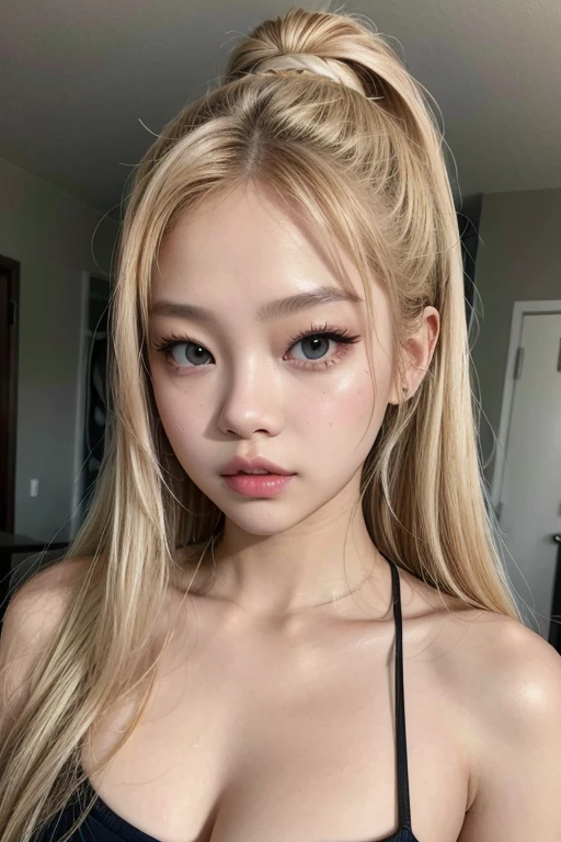 jennie blackpink with blonde hair, makeup and sexy