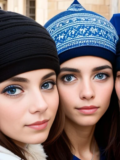 group of Jew sephardi, blue eyes gathered focus on face
