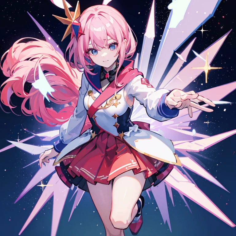 Ilustra al personaje animado Sparkle del juego honkai Star rail vistiendo un uniforme escolar