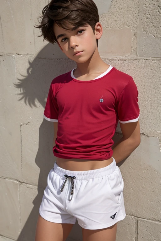 Pretty boy 14 yy wears a short sleeve top and too very short shorts,