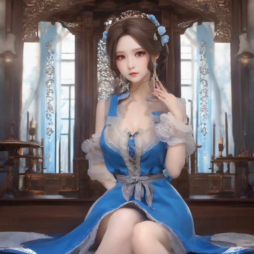 Shirakami beautiful girl with twin tails, beautiful nose, beautiful figure, 9 heads tall, beautiful outfit, dress, blue dress